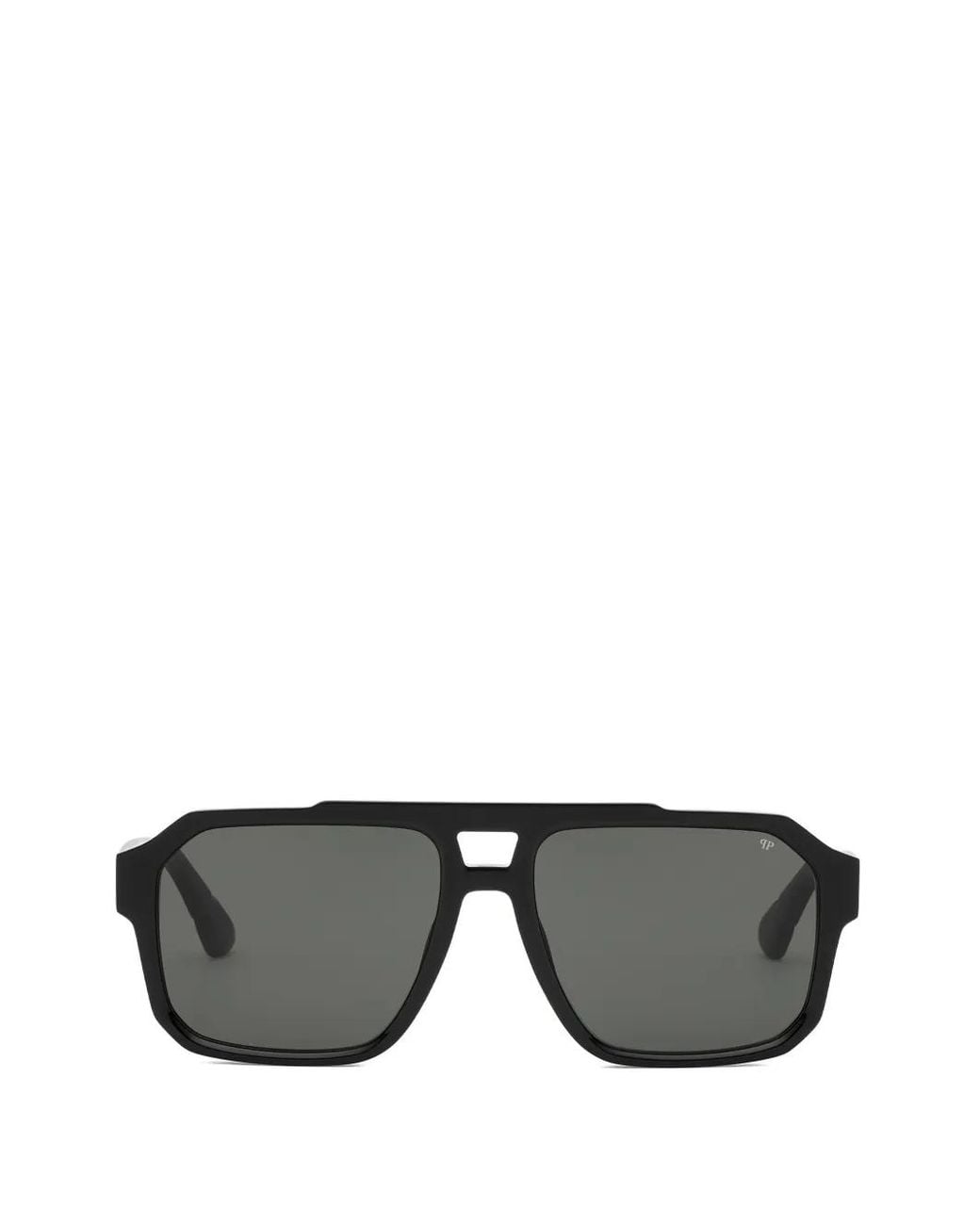Philipp Plein Black Logo-Plaque Geometric-Frame Sunglasses for men