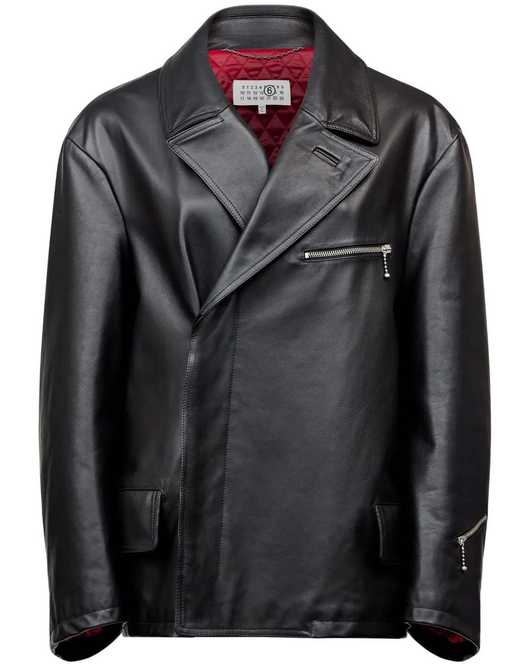 MM6 by Maison Margiela Black Zip-Detailing Leather Jacket