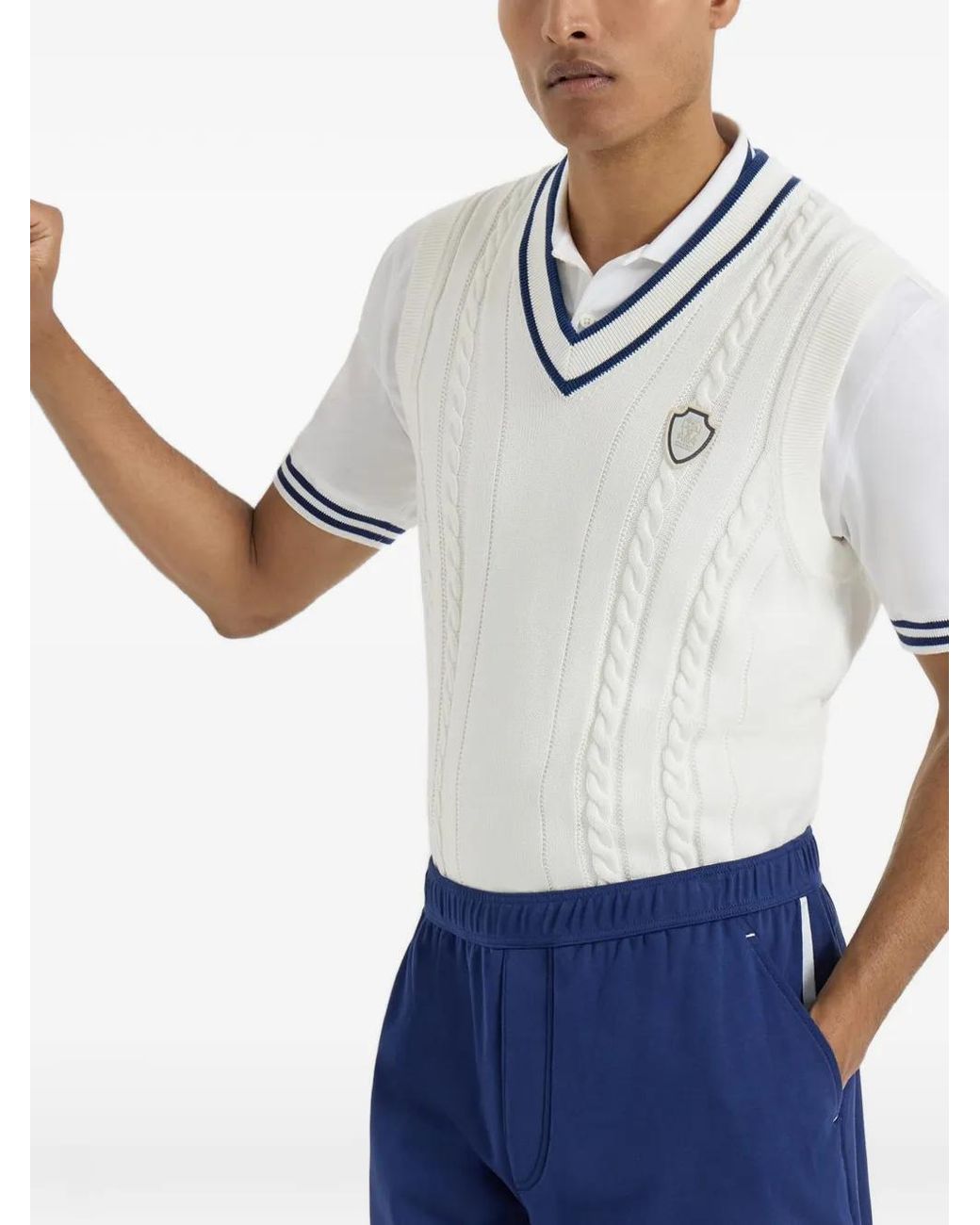 Brunello Cucinelli White Cotton Cable-Knit Sweater Vest With Logo for men