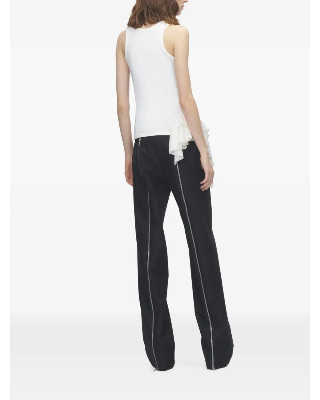 McQueen White Asymmetric Ruffle Tank Top