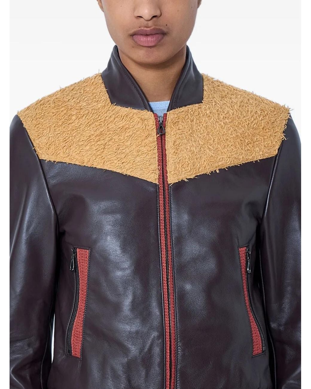 Kiko Kostadinov Blue Zip-Up Leather Jacket