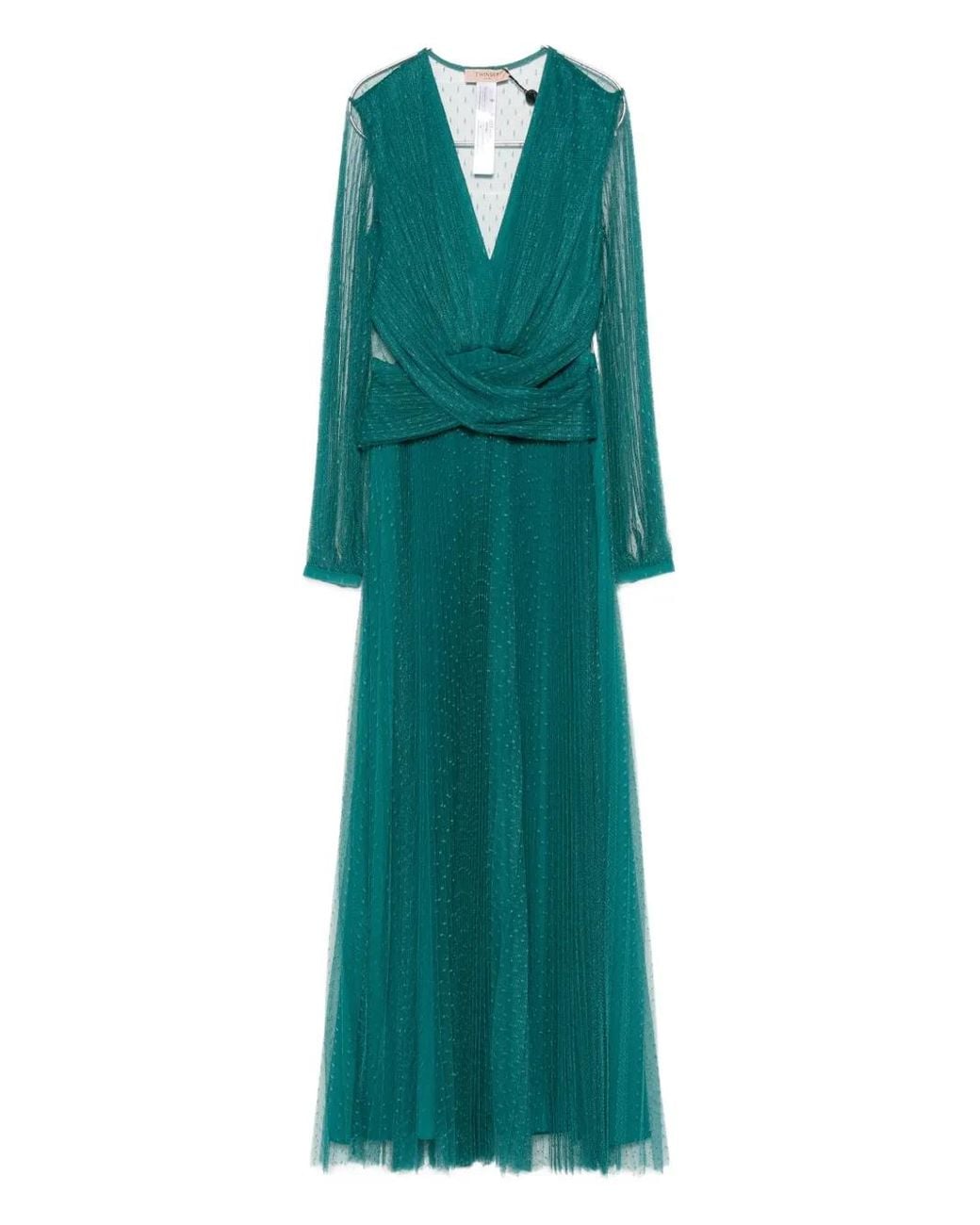 Twinset Green Twisted Long-Sleeved Dress