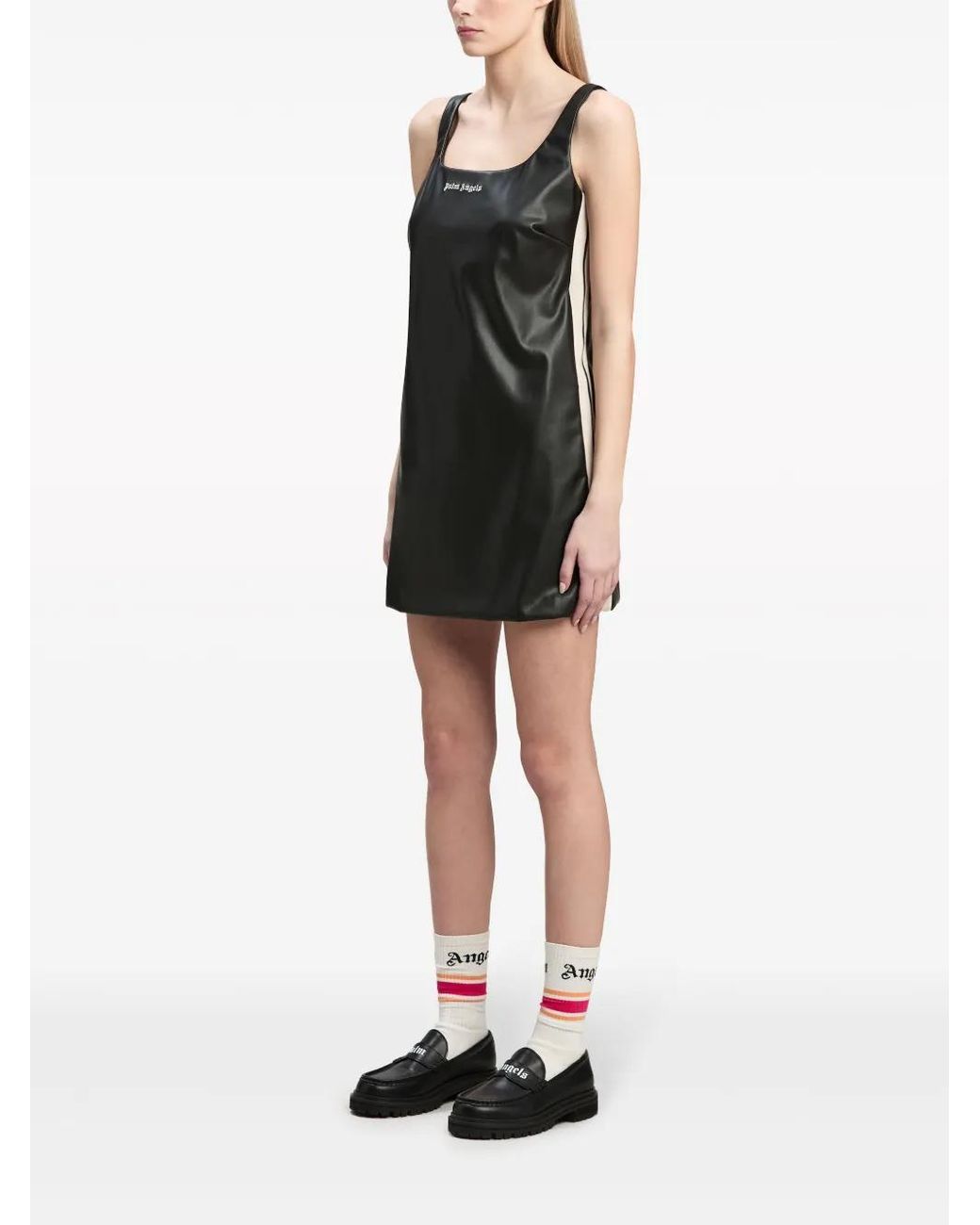 Palm Angels Black Leather Effect Track Dress