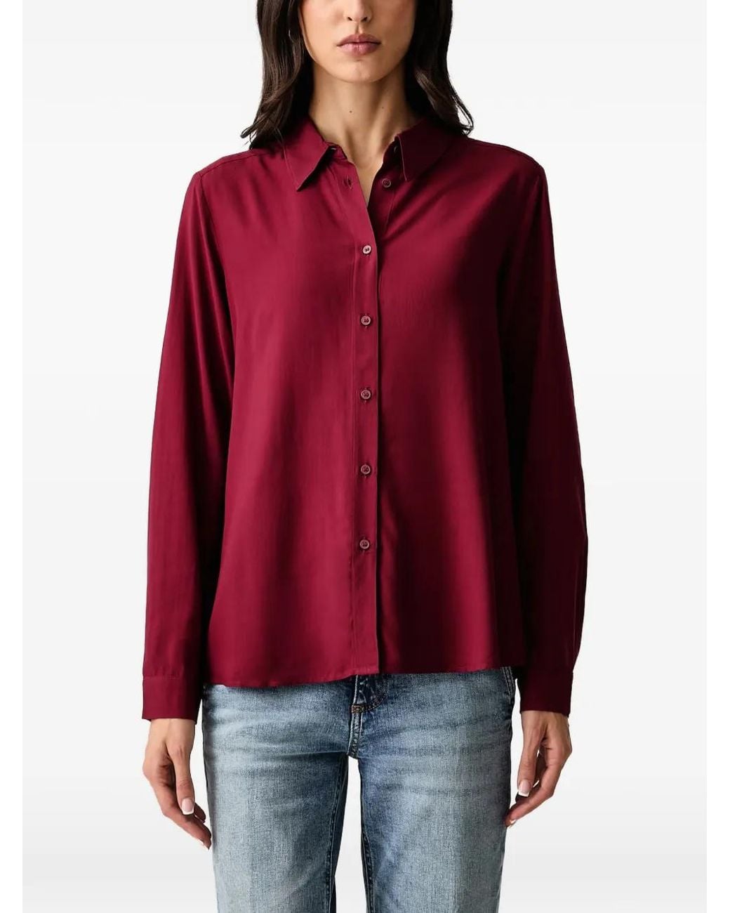 Benetton Red Button-Up Long-Sleeve Shirt