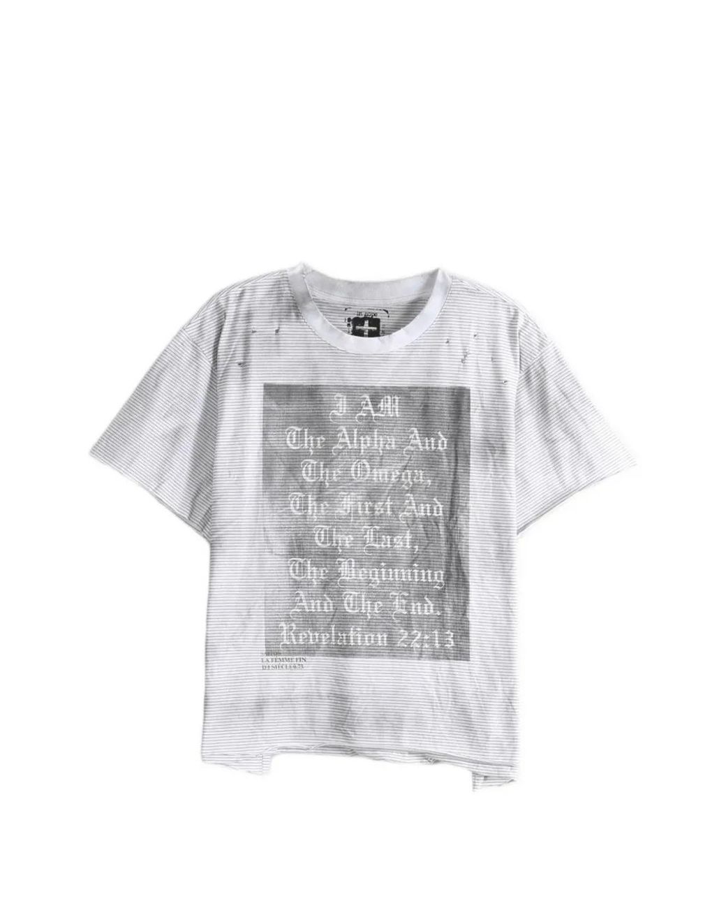 SAITOS Gray Distressed Striped T-Shirt for men