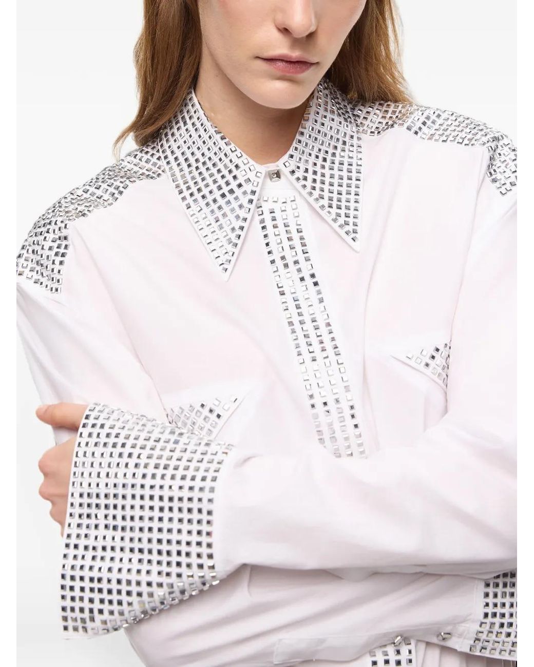 Pinko White Chemise À Détails De Clous Et Liens À Noeur À La Taille