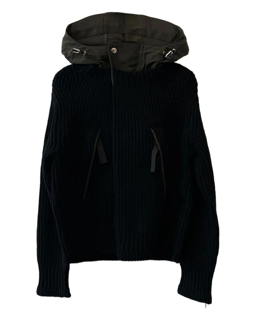 Sacai Black Hooded Ribbed Knit Jacket for men