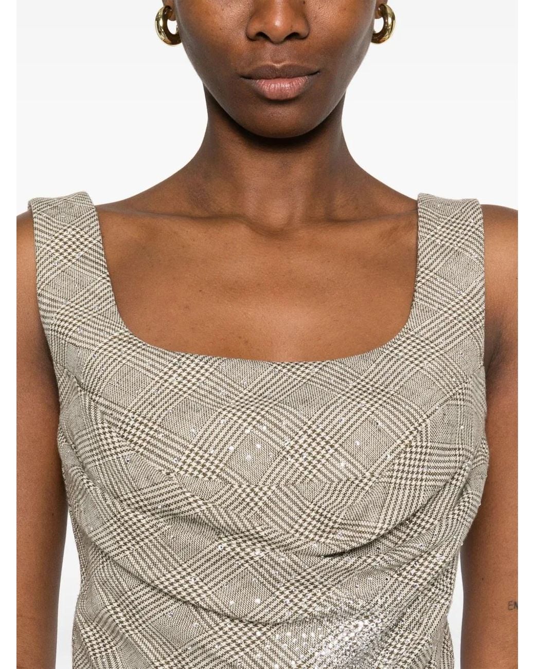 GIUSEPPE DI MORABITO Gray Check-Pattern Corset Top