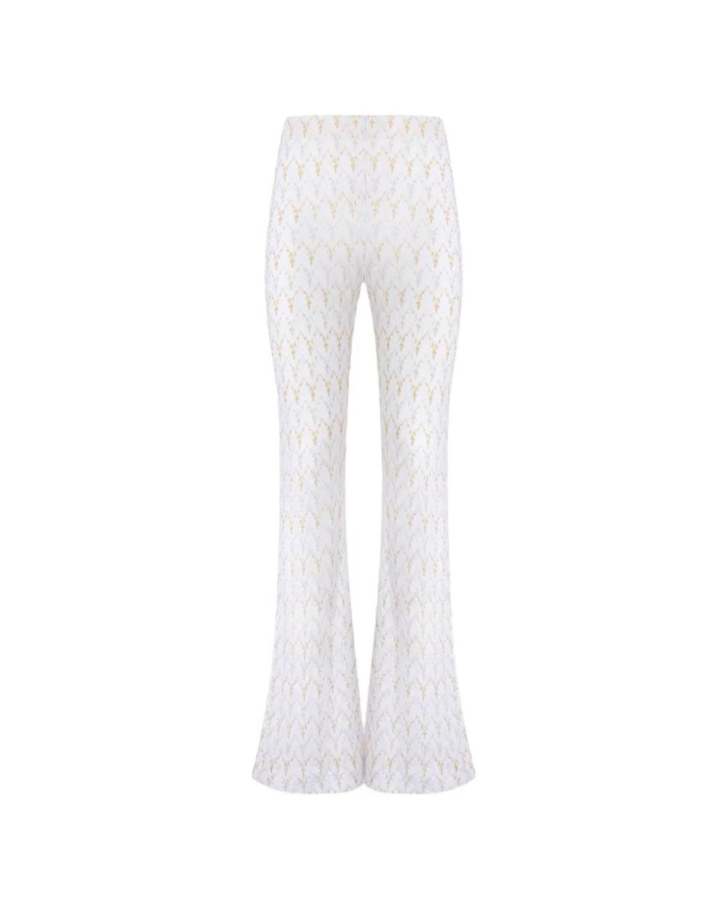 Missoni White Lamé Viscose Blend Lace Flared Trousers With Zigzag Pattern