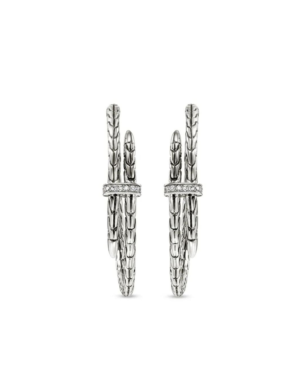 John Hardy White Sterling Spear Diamond Hoop Earrings