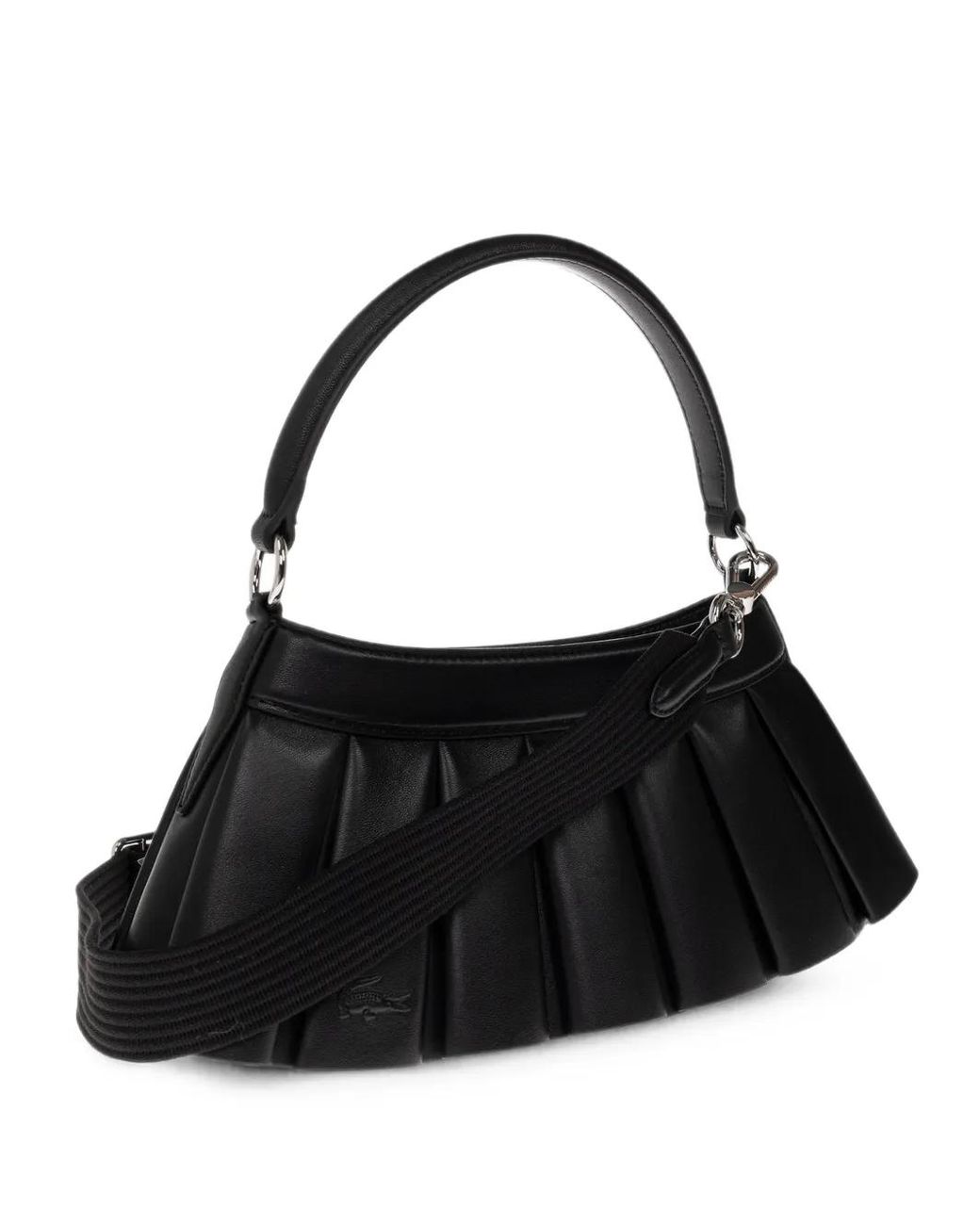 Lacoste Black Lenglen H Pleated Sheepskin Leather Tote Bag