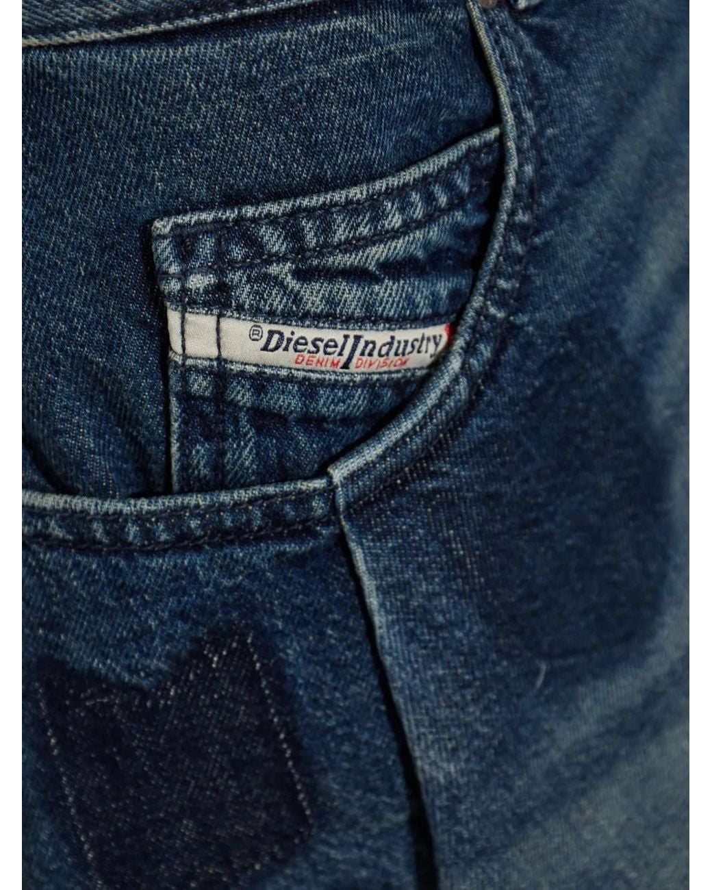 DIESEL Blue Whiskering-Effect Denim Shorts