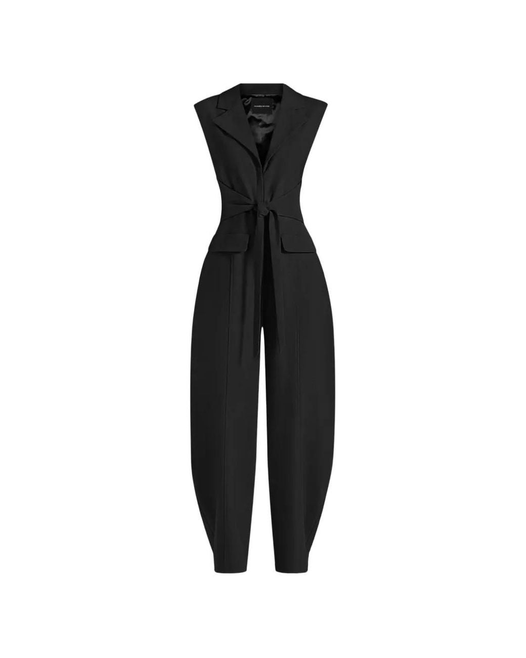 Manière De Voir Black Uma Tie-Waist Barrel Leg Tailored Jumpsuit