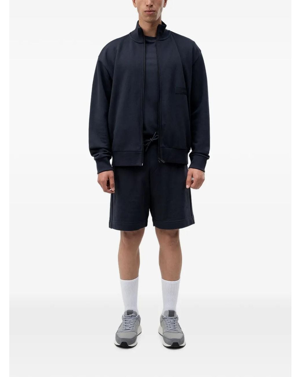 Boss Blue Logo-Patch Zip-Up Sweatshirt for men
