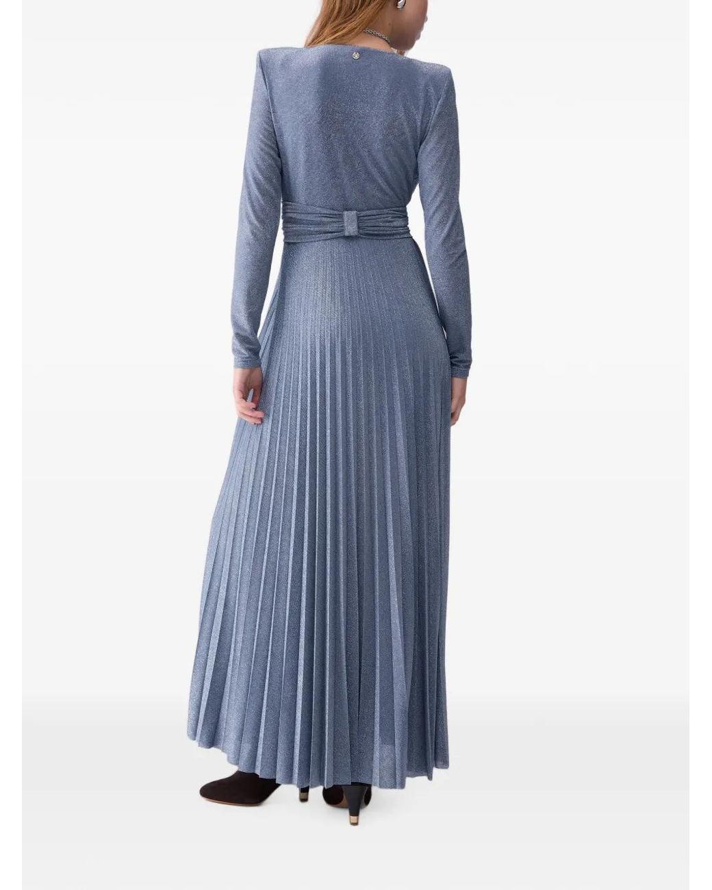 Liu Jo Blue Long Pleated Lurex Dress