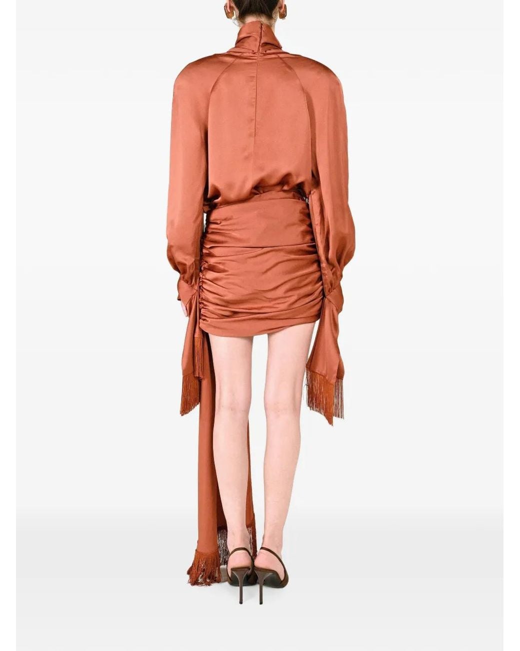 ROWEN ROSE Orange Fringed Pussy-Bow Blouse