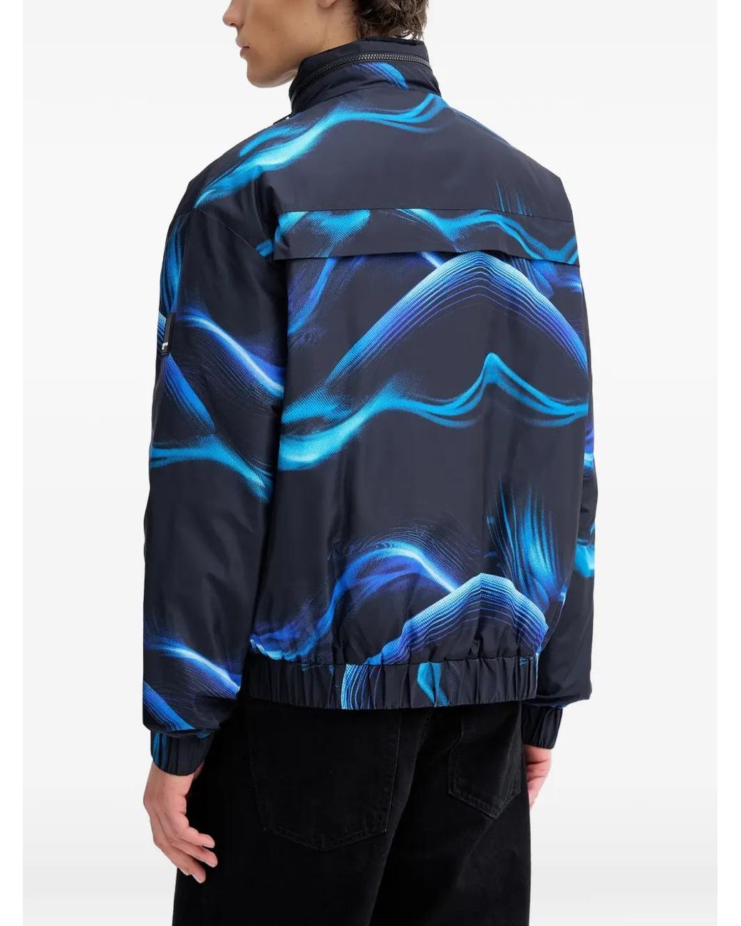 Karl Lagerfeld Blue Hooded Print Jacket for men