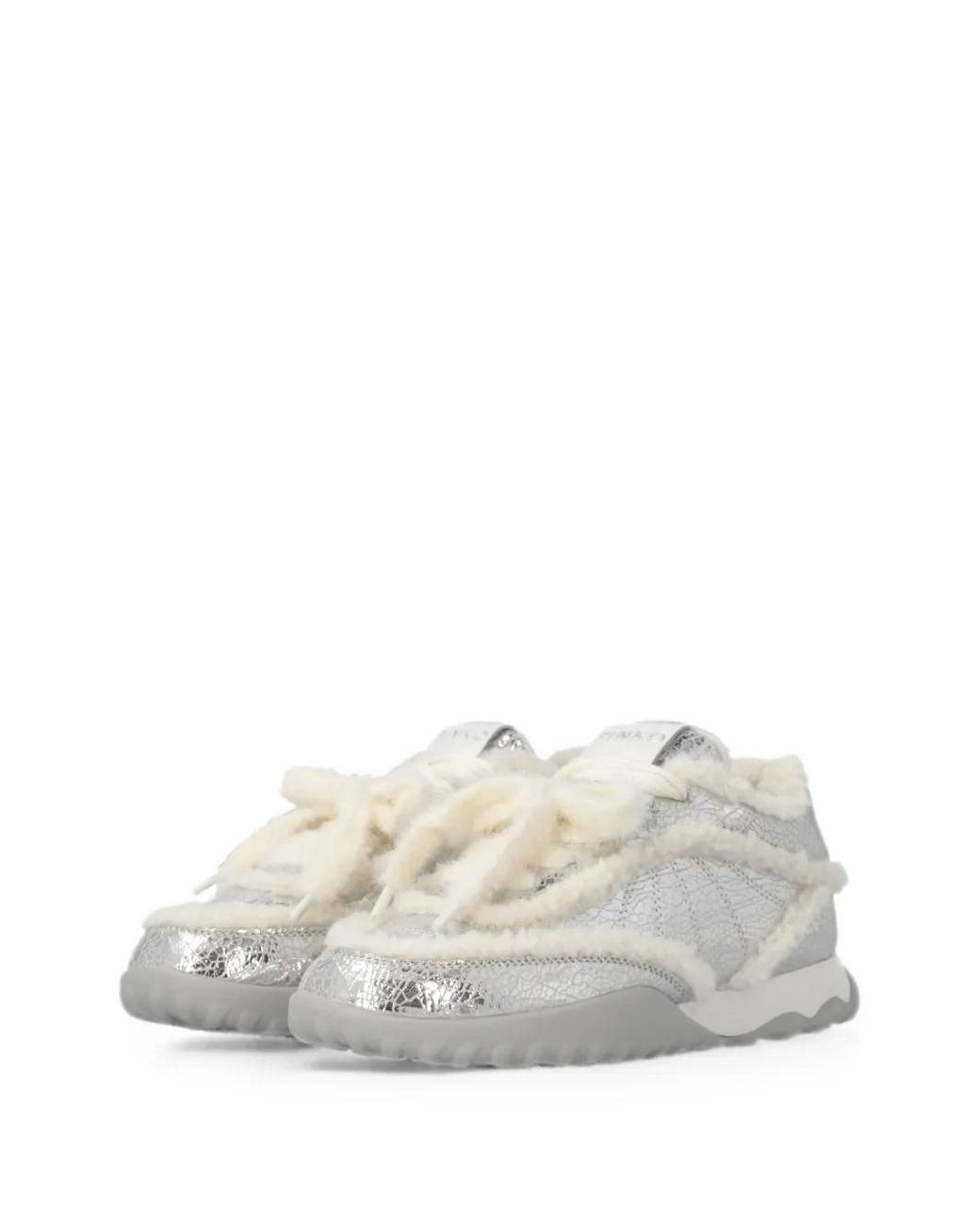Pinko White Lather Sneakers With Faux Fur Details