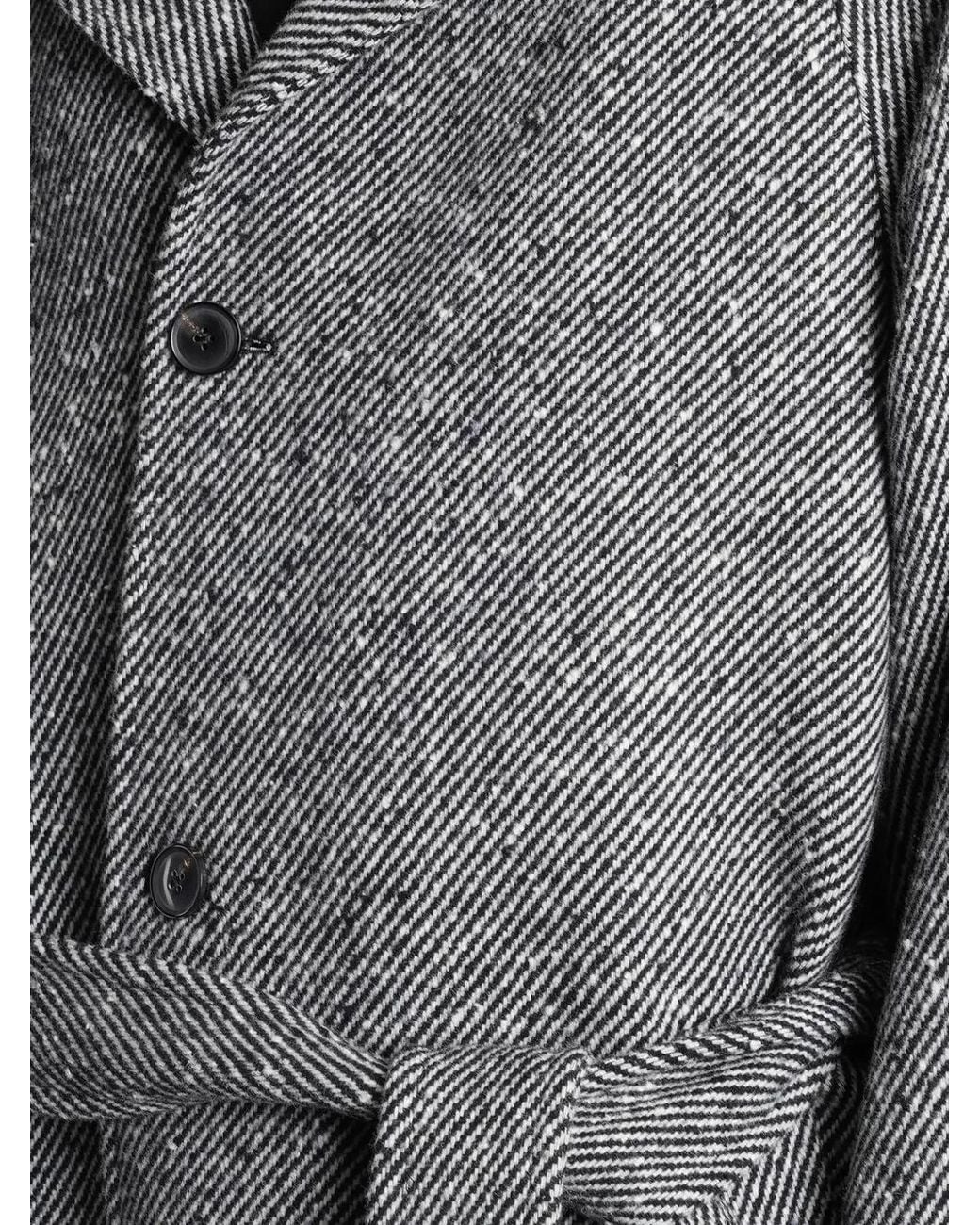 Paul Smith Gray Herringbone Belted Single-Breasted Coat for men