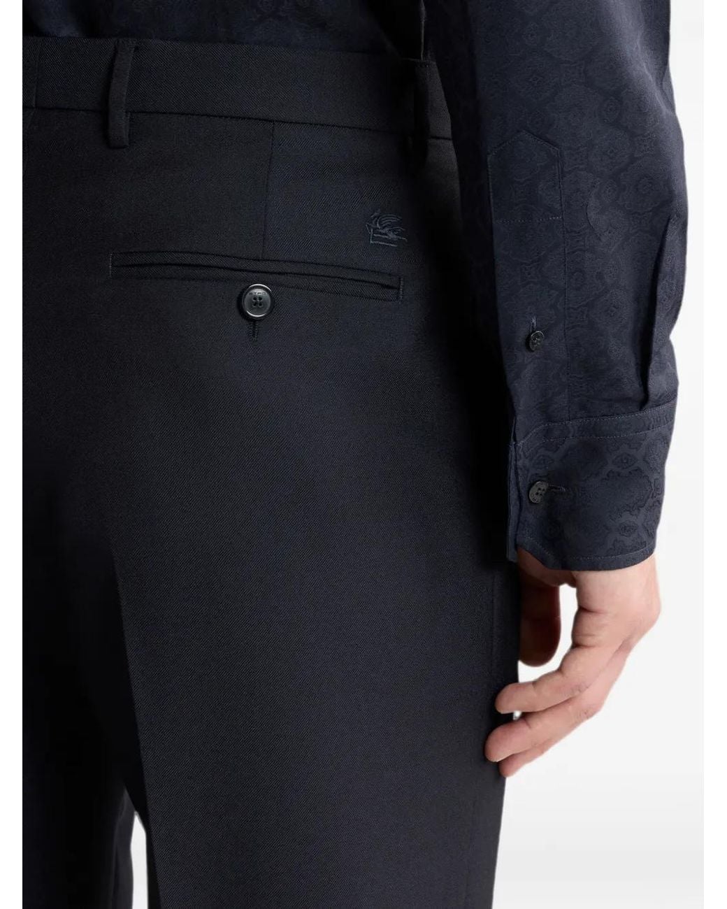 Etro Blue Wool-Blend Flannel Trousers With Crease Detail for men