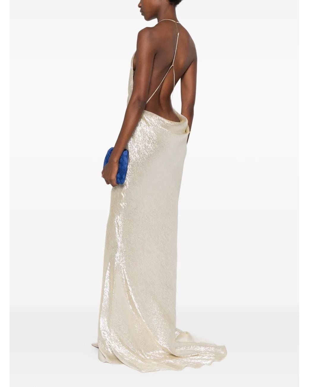 Tom Ford White Metallic-Effect Backless Maxi Dress