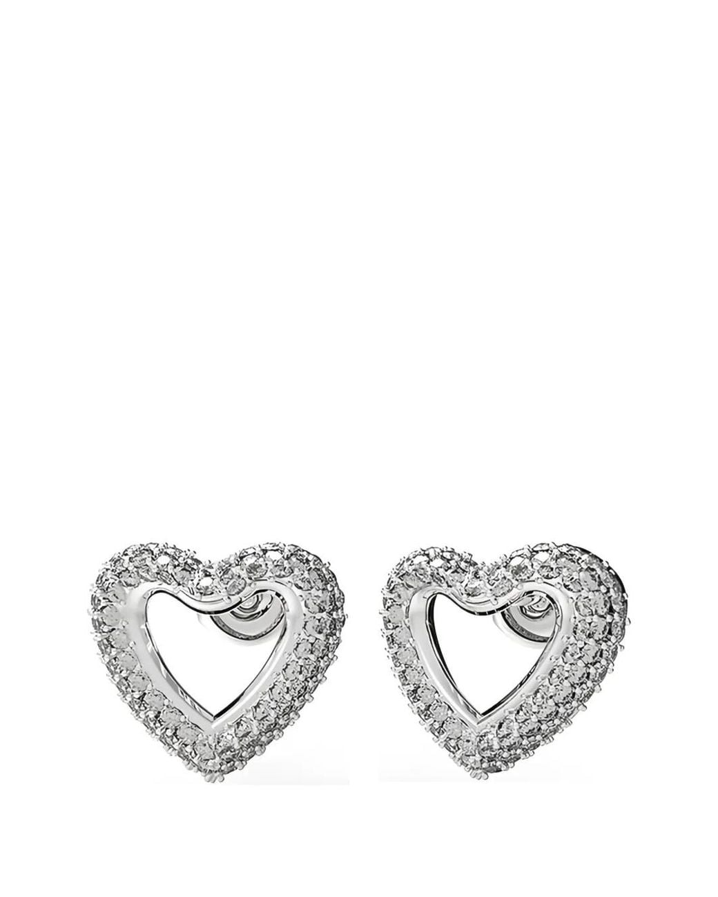Guess White Pavé Heart-Shape Earrings