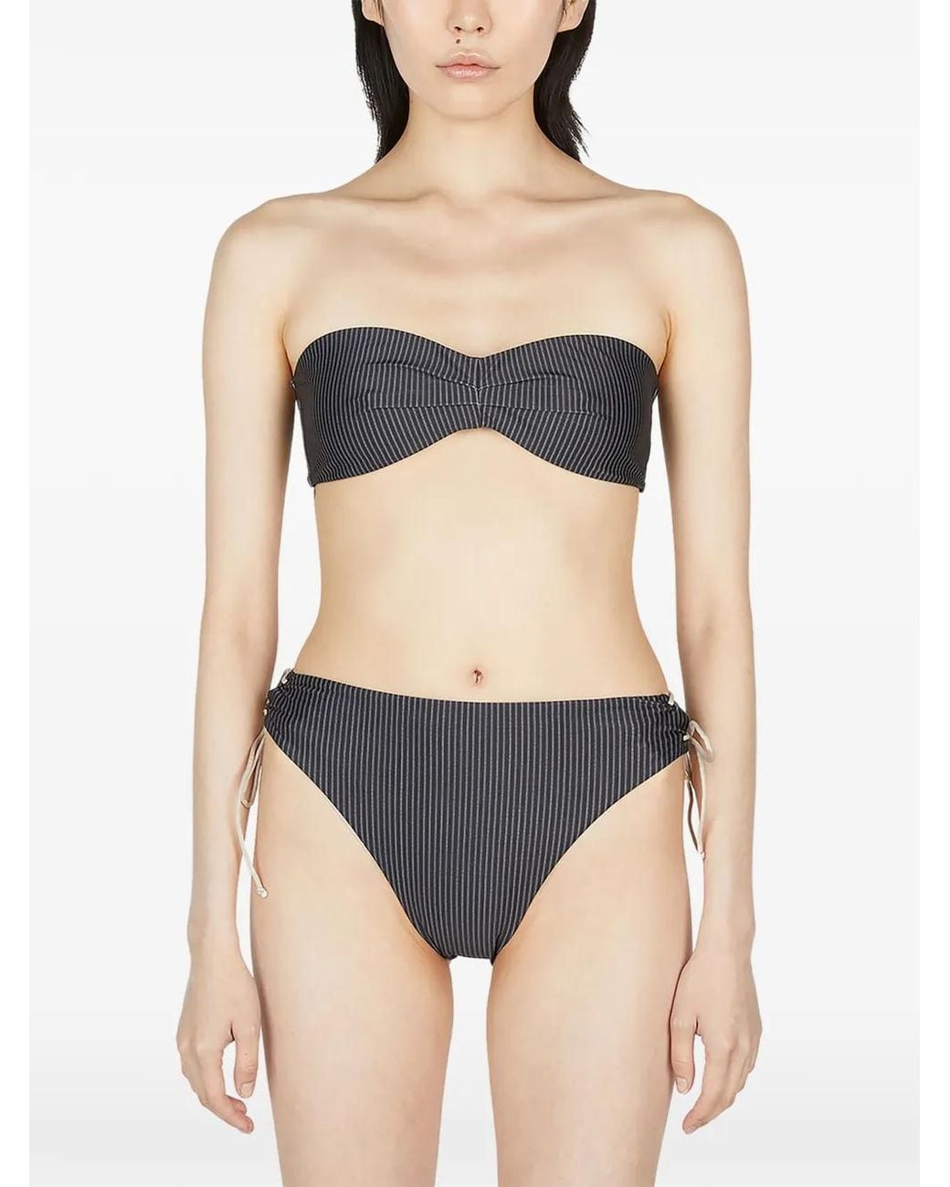 St. Agni Black Striped Bandeau Bikini Top