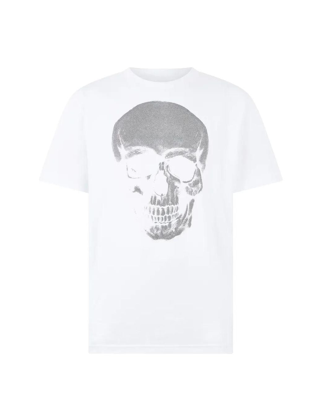 Philipp Plein White Round Neck T-Shirt Glitter Skull for men