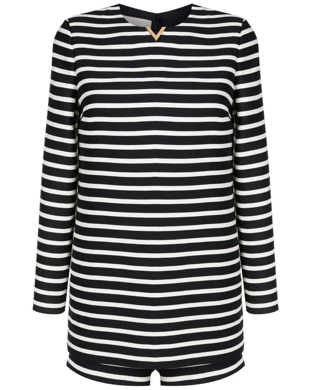 Valentino Garavani Black Logo-Plaque Stripe-Print Playsuit