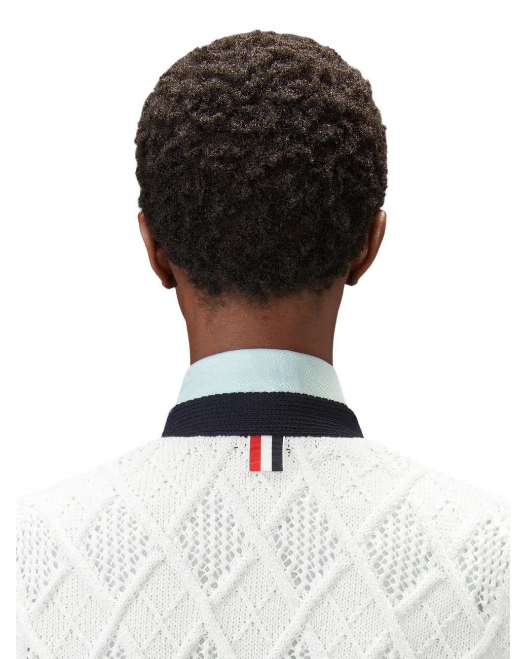 Thom Browne Blue Argyle Pointelle 4-Bar Short Sleeve Cardigan