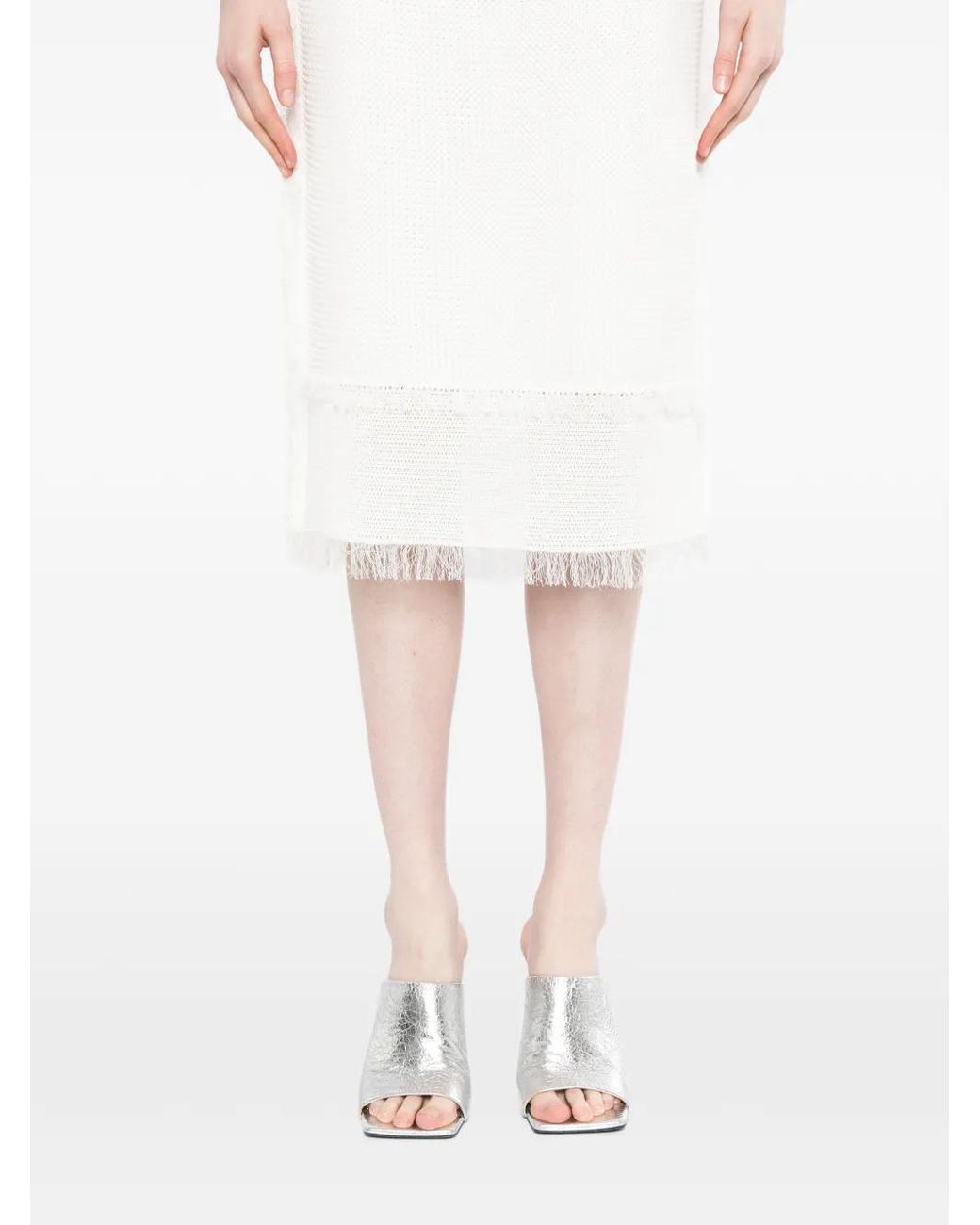 JNBY White Fringed Midi Skirt