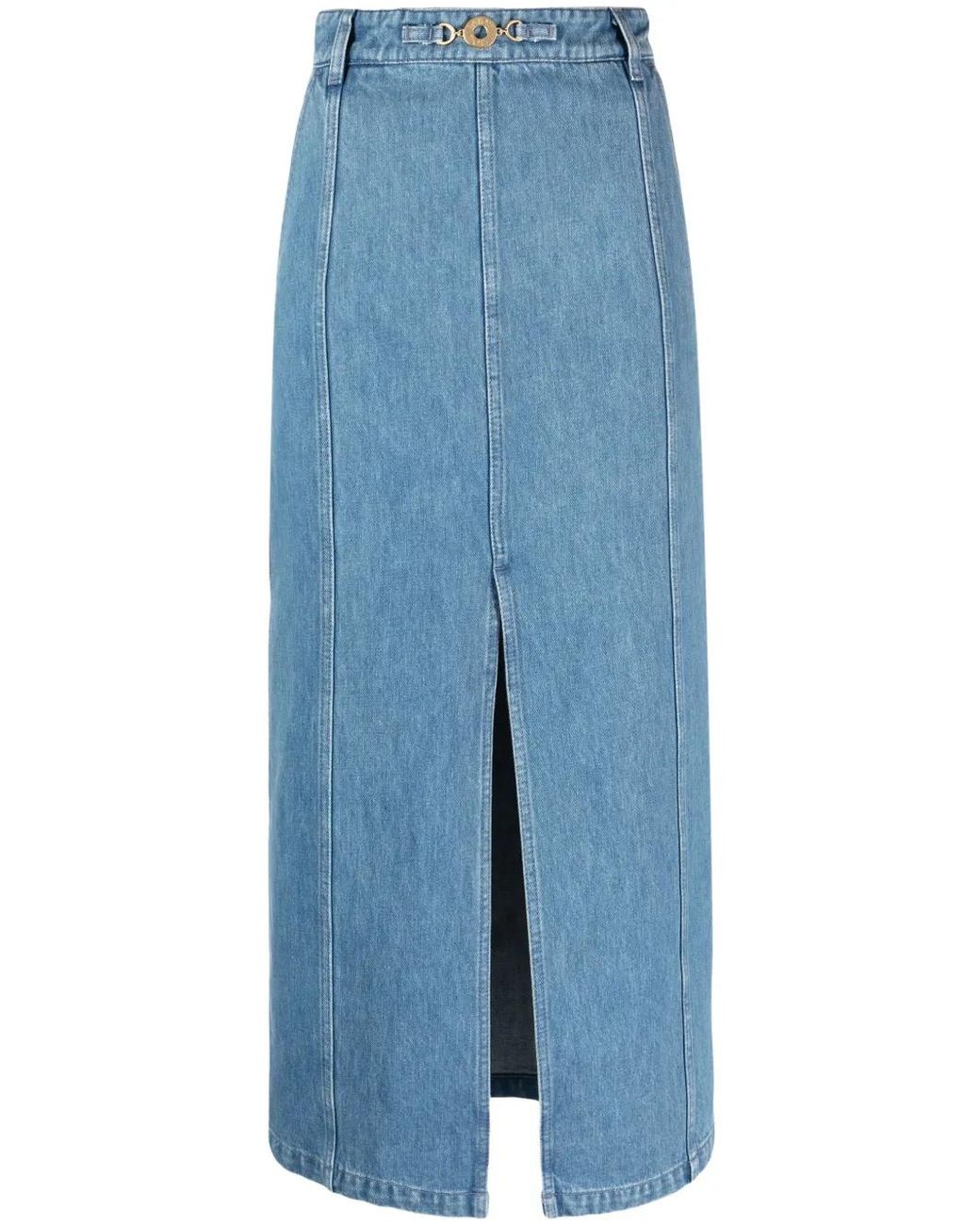 Patou Blue Denim Midi Skirt With Front Slit