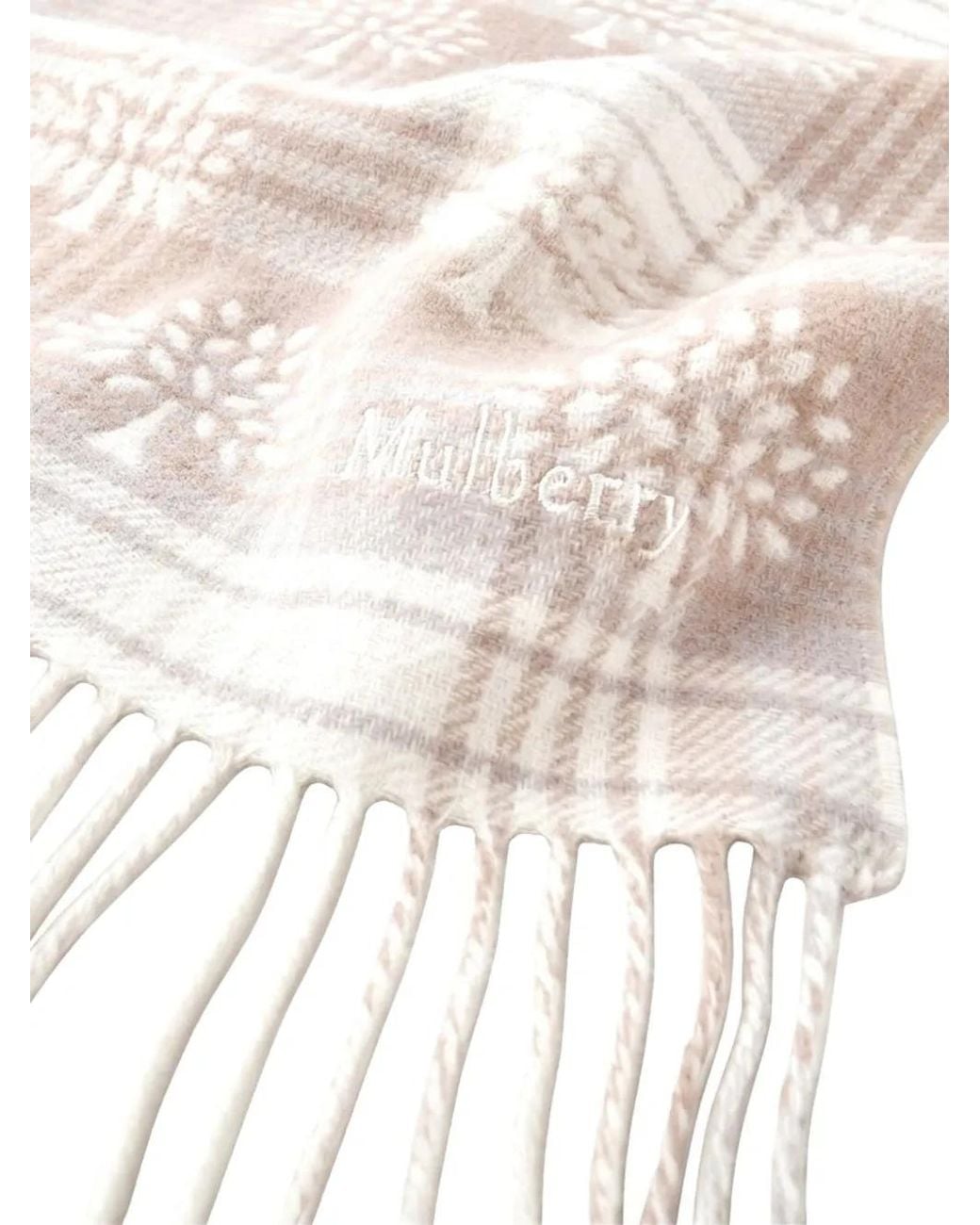 Mulberry White Check Tree-Print Scarf