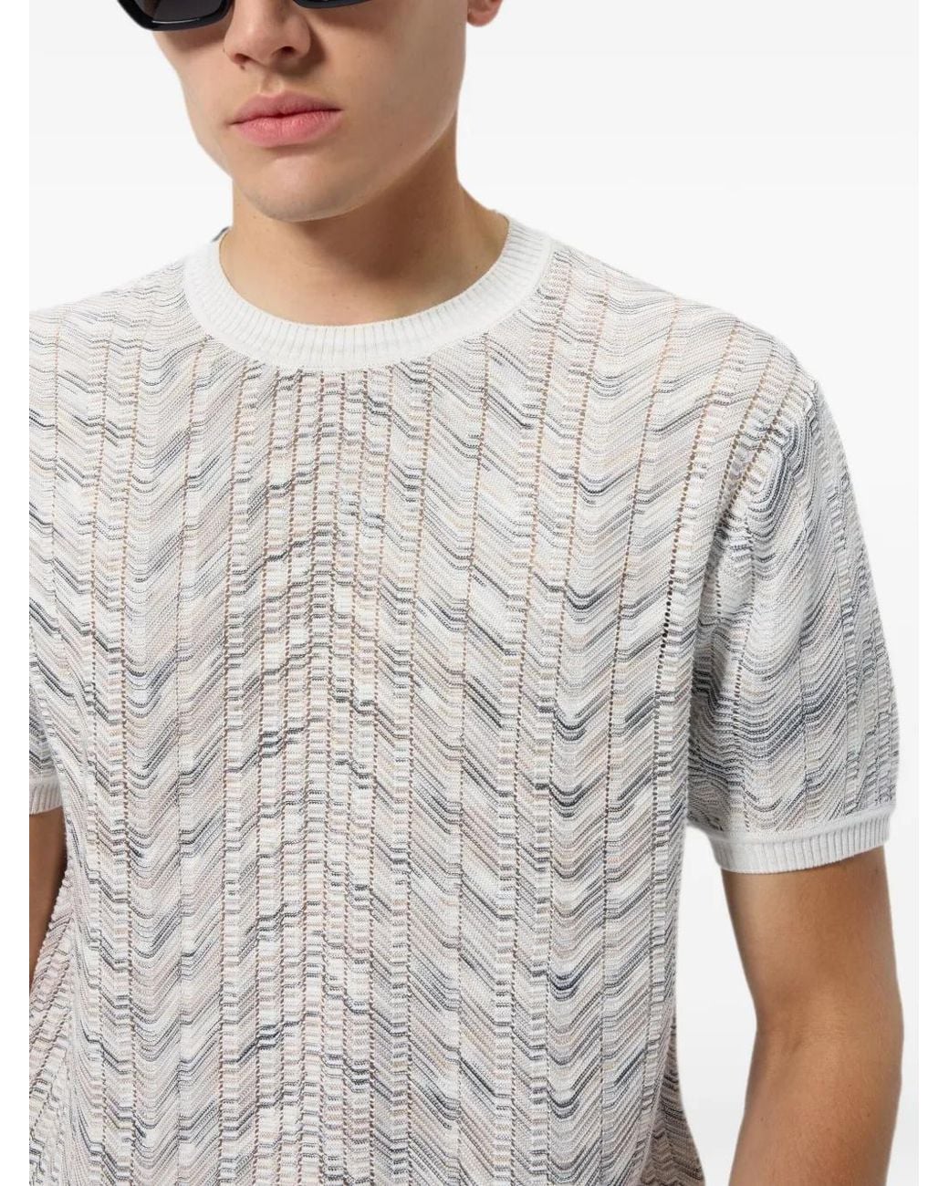 Missoni Gray Openwork Cotton And Viscose Knit T-Shirt for men
