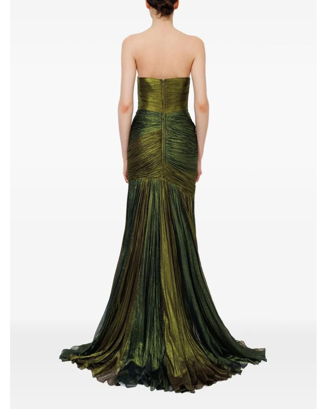 IRIS SERBAN Green Kim Strapless Metallic Maxi Dress