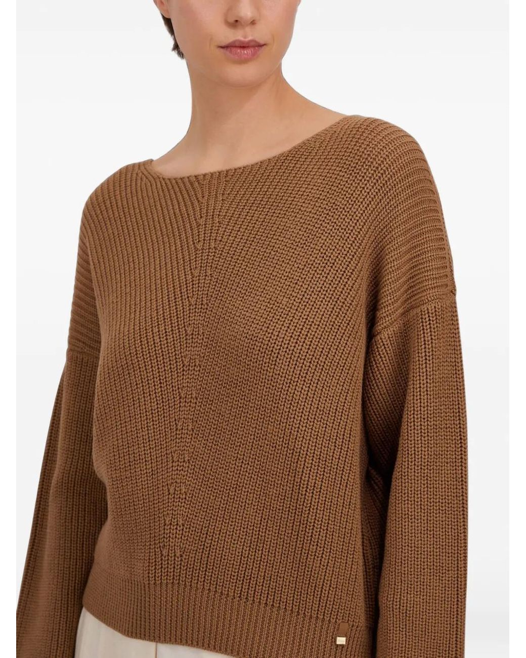 Herno Brown Corncob-Stitch Boat-Neck Sweater