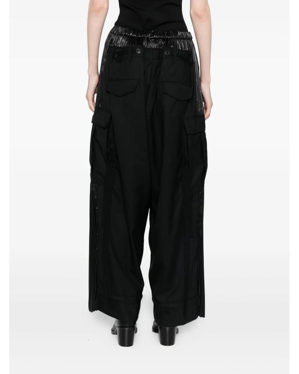 Junya Watanabe Black Pleated-Panel Cargo-Pocket Trousers