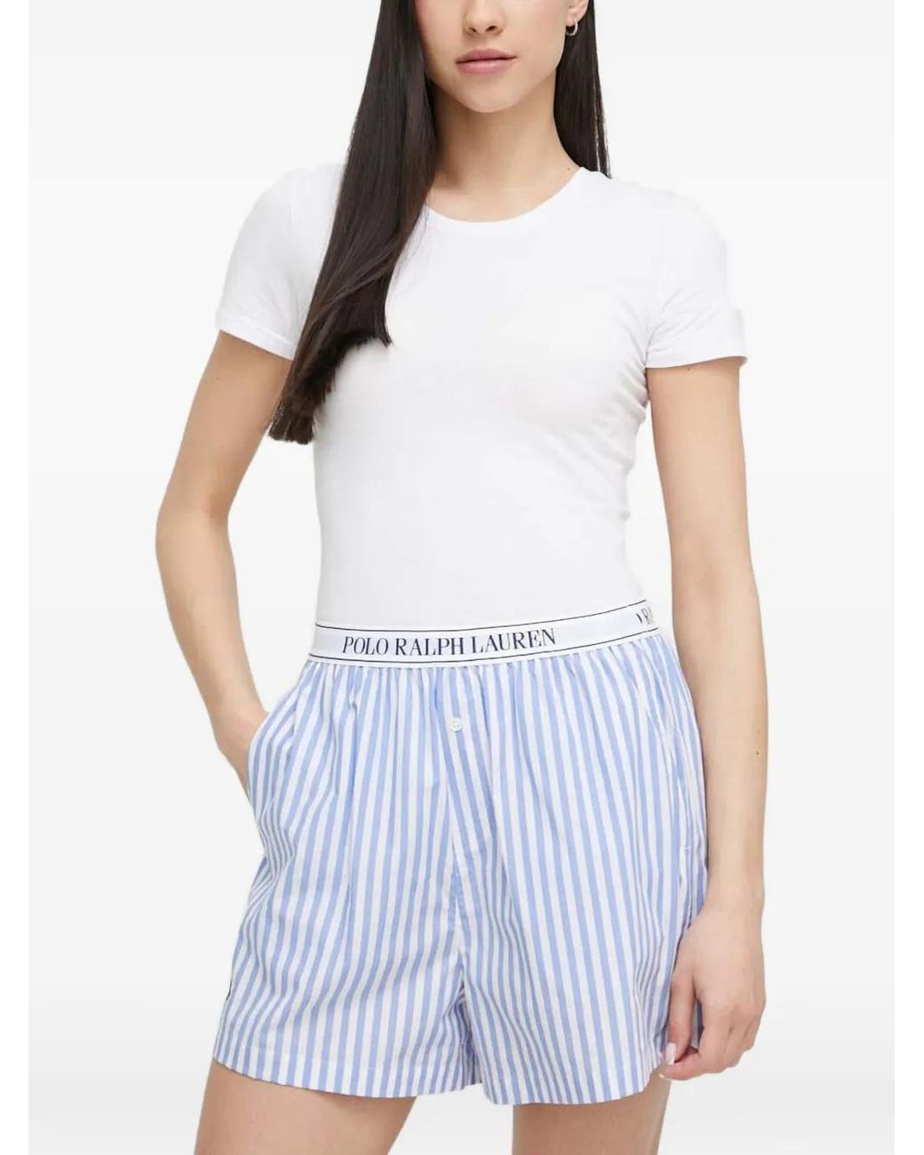 Polo Ralph Lauren White Striped Shorts Pajama Top