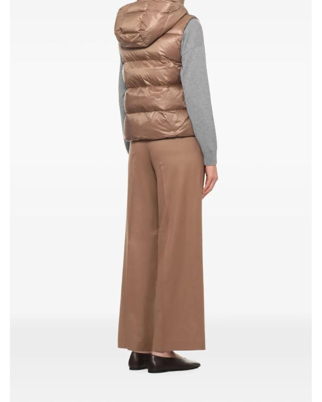 Peserico Brown Sleeveless Hooded Quilted Down Jacket