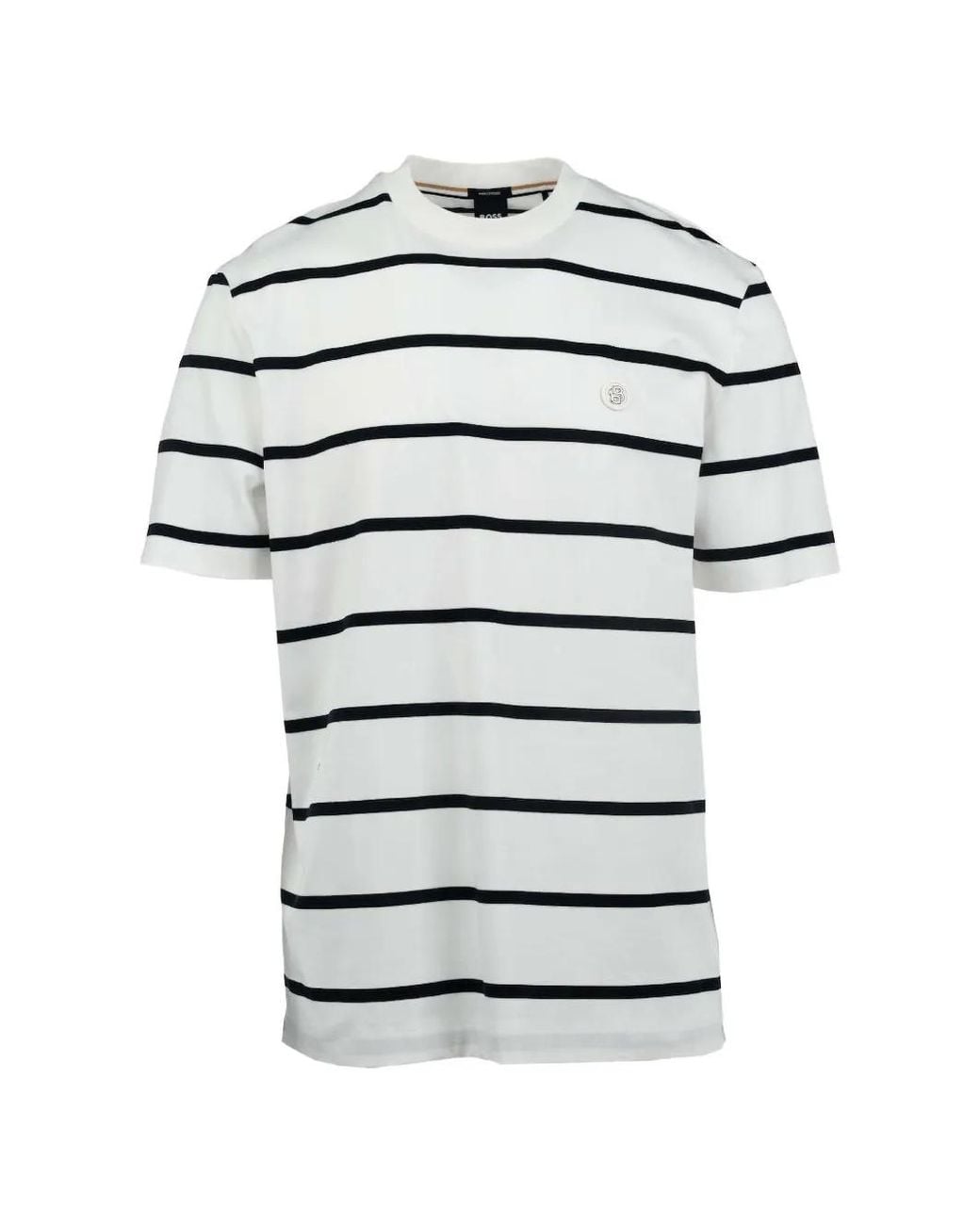Boss White Striped Logo-Patch T-Shirt for men