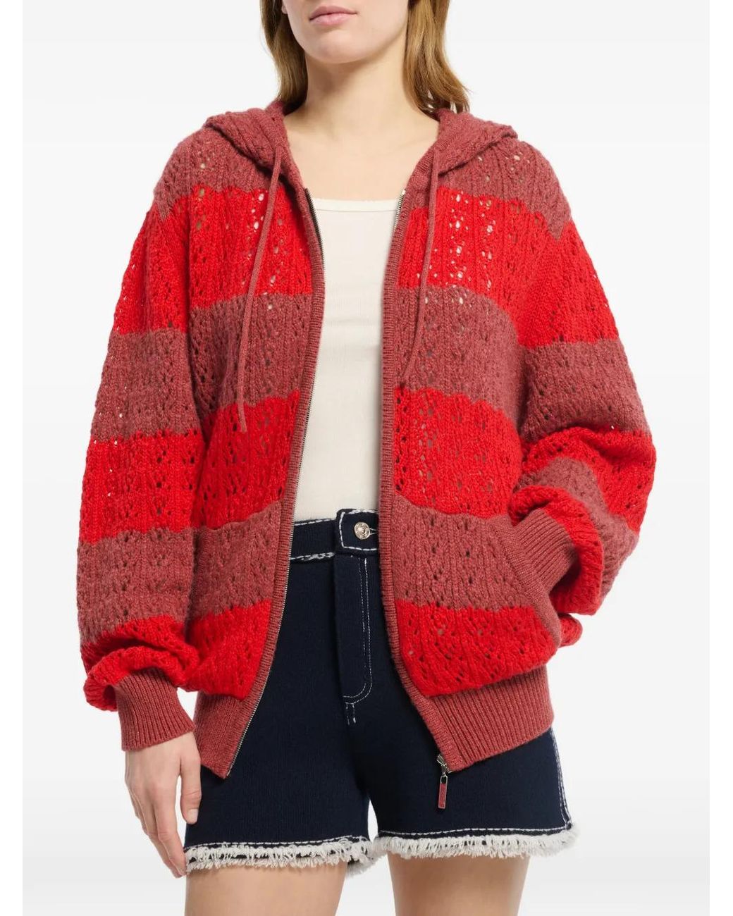 Barrie Red Striped Zip-Up Hoodie
