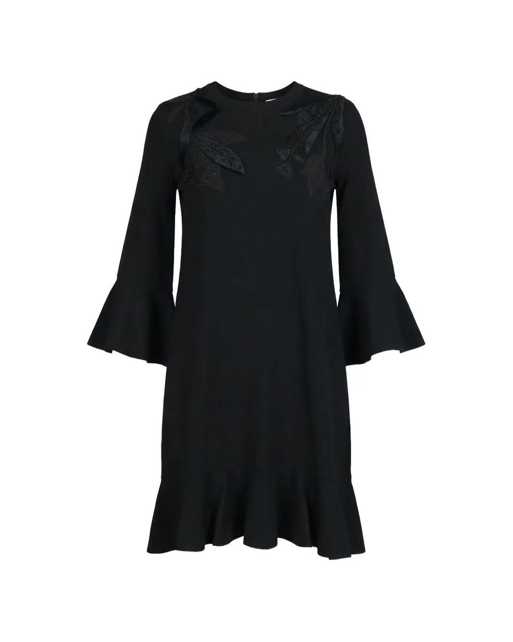 Valentino Garavani Black Leaf Ruffle Dress