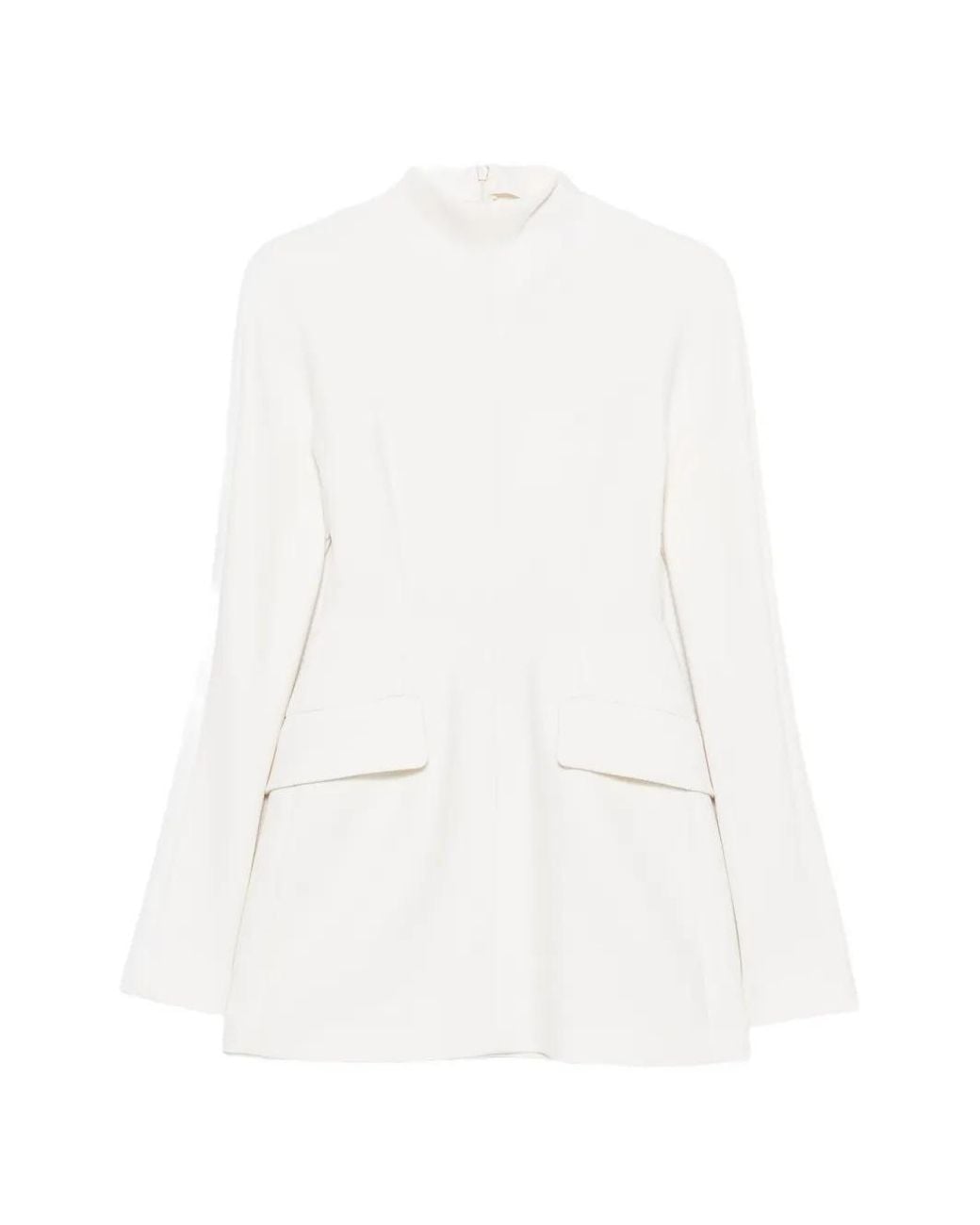 Sportmax White High-Neck Flap-Pocket Dress