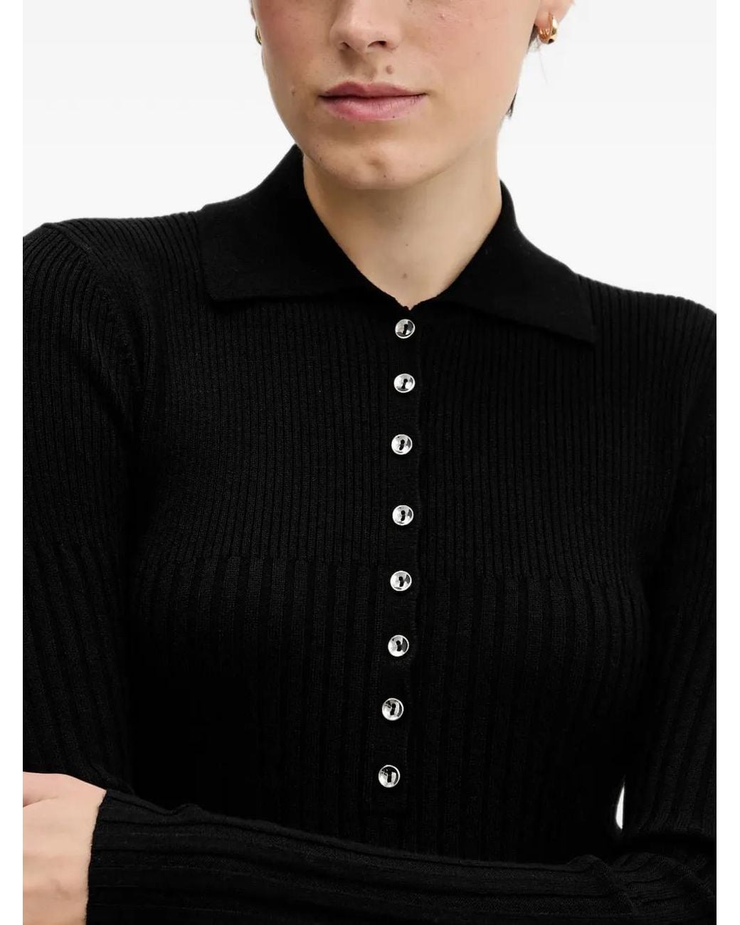 Sisley Black Button Ribbed Polo Sweater