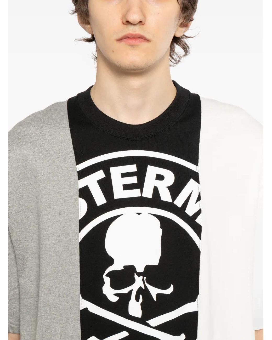 MASTERMIND WORLD Black Colourblock Skull Graphic T-Shirt for men