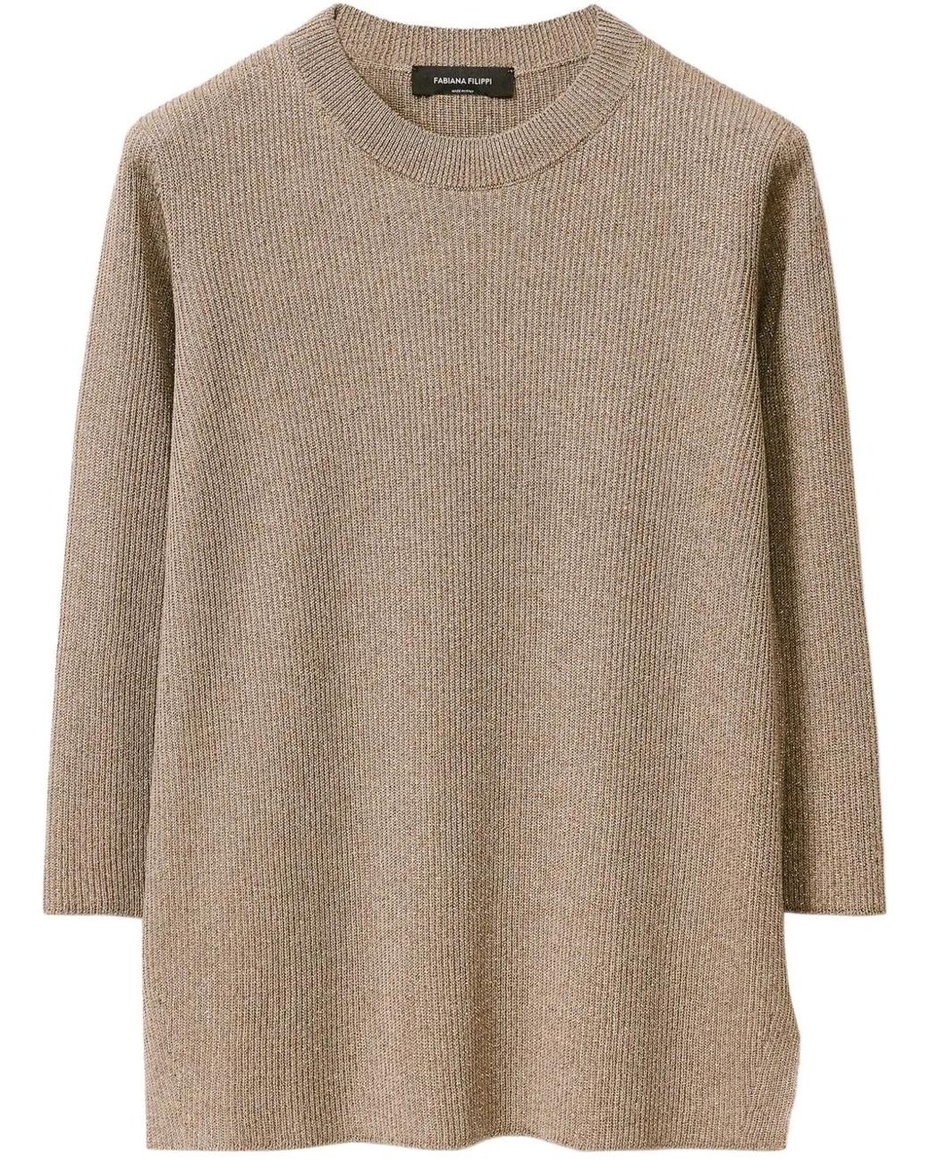 Fabiana Filippi Brown Cotton Blend Crewneck Sweater