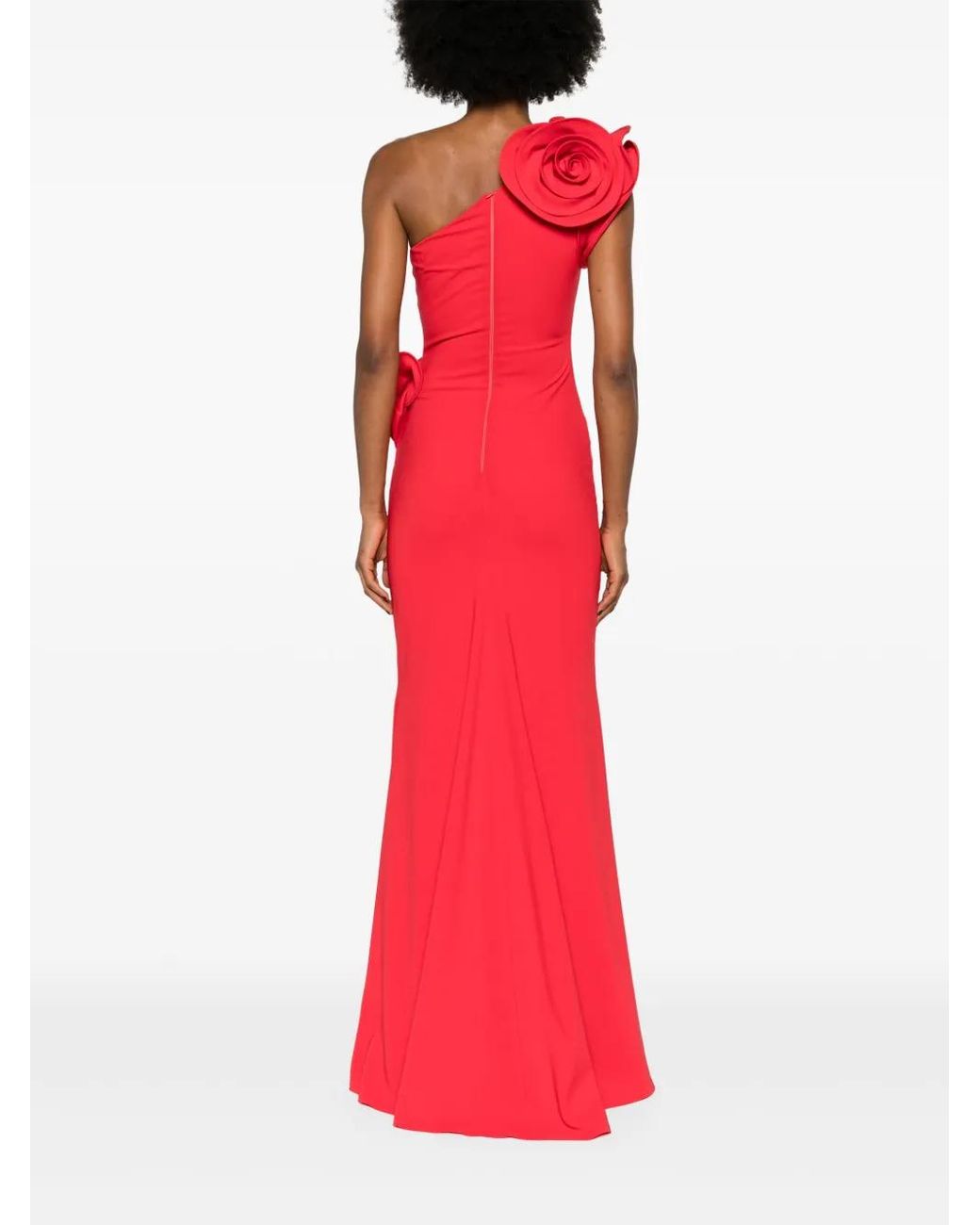Ana Radu Red Floral-Appliqué One-Shoulder Dress