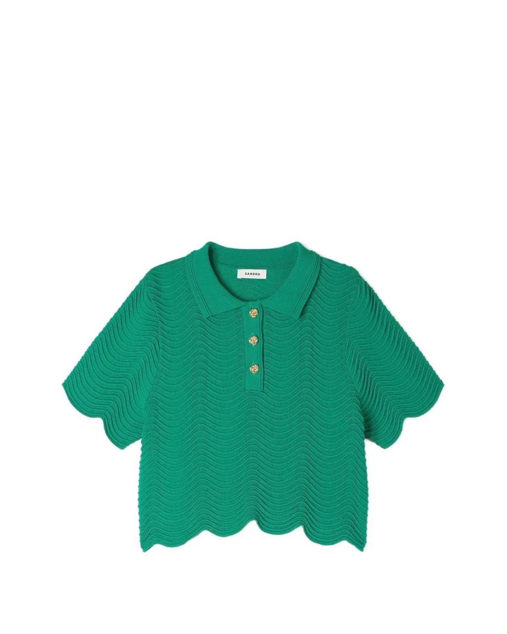 Sandro Green Decorative Knit Polo-Neck Sweater