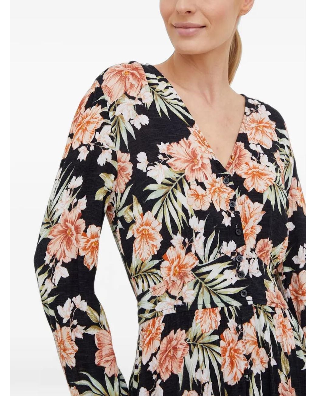 Rip Curl White Floral-Print Button-Up Midi Dress
