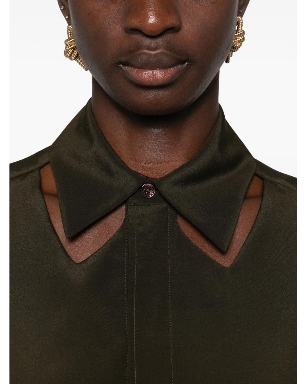Victoria Beckham Green Cut-Out Long-Sleeve Shirt